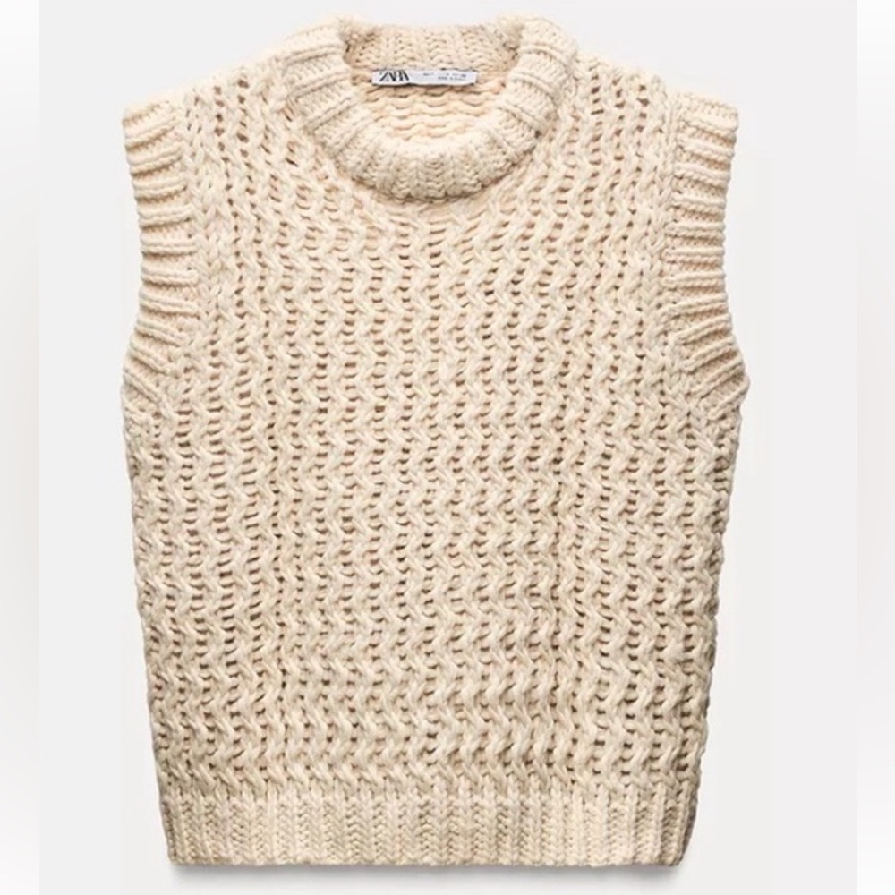 Zara Cream Knit Chunky Sweater Vest | NWT